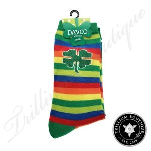 Davco Women's St. Patrick's Day Socks 2 Pairs Colorful Rainbow Green NWT